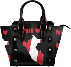 Women's Pu Leather Handbag Rivet Shoulder Bag Studded Top Handle Satchel Crossbody Tote Bag Punk Bag Purse
