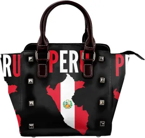 Women's Pu Leather Handbag Rivet Shoulder Bag Studded Top Handle Satchel Crossbody Tote Bag Punk Bag Purse