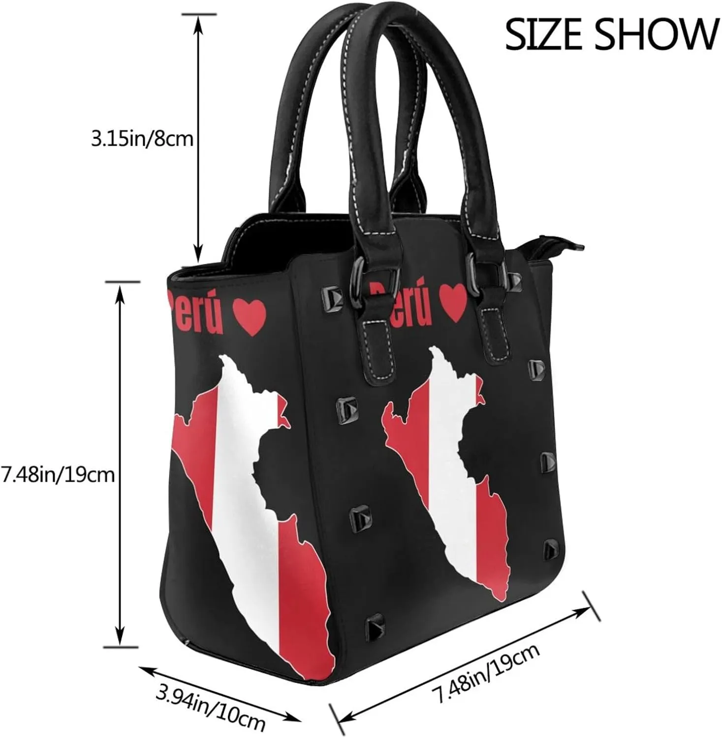 Women's Pu Leather Handbag Rivet Shoulder Bag Studded Top Handle Satchel Crossbody Tote Bag Punk Bag Purse