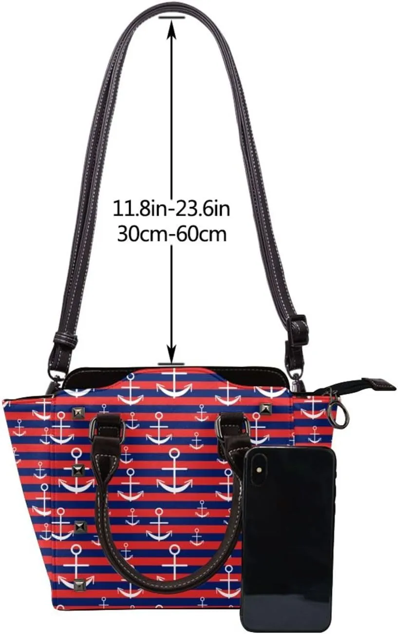 Women's Pu Leather Handbag Rivet Shoulder Bag Studded Top Handle Satchel Crossbody Tote Bag Punk Bag Purse