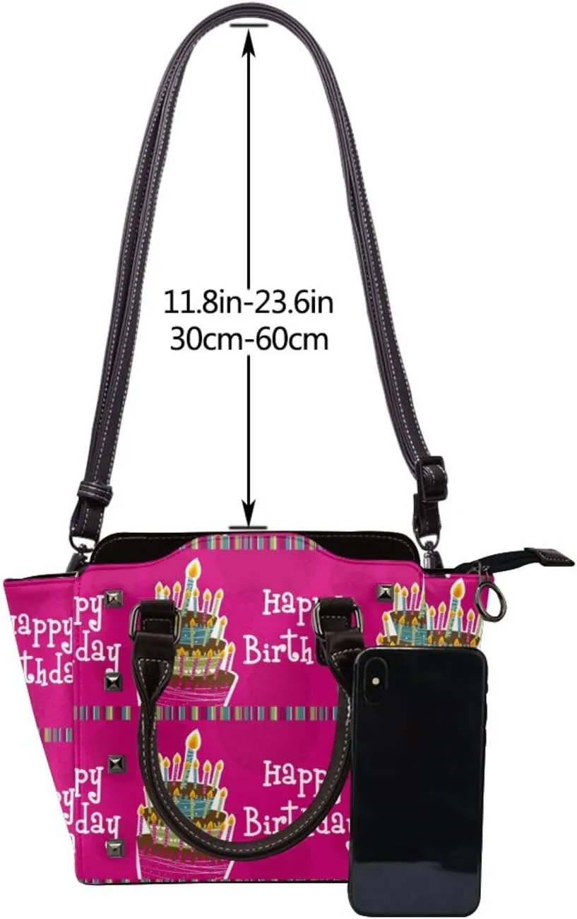 Women's Pu Leather Handbag Rivet Shoulder Bag Studded Top Handle Satchel Crossbody Tote Bag Punk Bag Purse