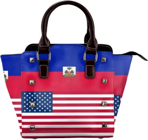 Women's Pu Leather Handbag Rivet Shoulder Bag Studded Top Handle Satchel Crossbody Tote Bag Punk Bag Purse