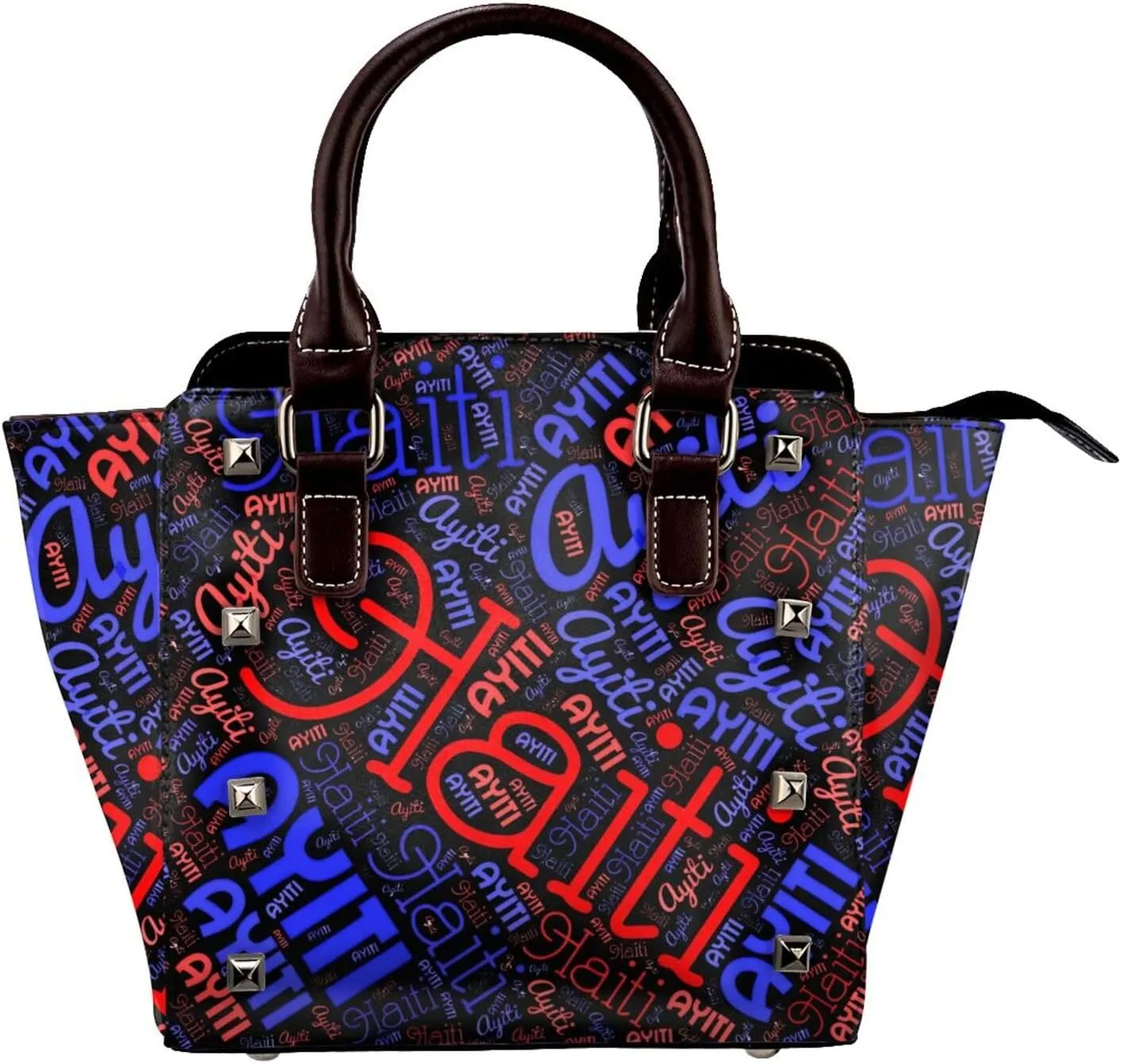 Women's Pu Leather Handbag Rivet Shoulder Bag Studded Top Handle Satchel Crossbody Tote Bag Punk Bag Purse
