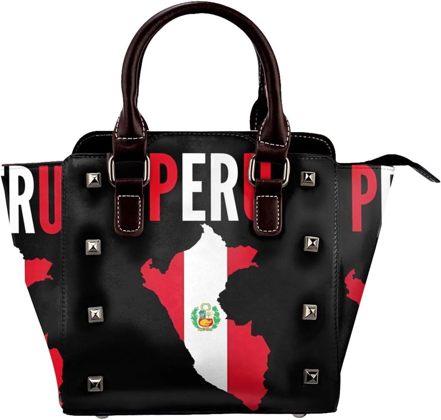 Women's Pu Leather Handbag Rivet Shoulder Bag Studded Top Handle Satchel Crossbody Tote Bag Punk Bag Purse
