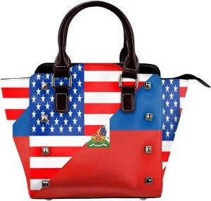 Women's Pu Leather Handbag Rivet Shoulder Bag Studded Top Handle Satchel Crossbody Tote Bag Punk Bag Purse