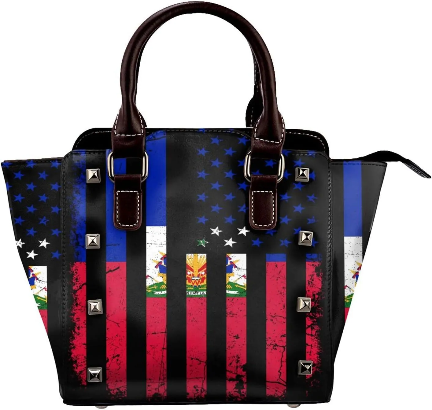 Women's Pu Leather Handbag Rivet Shoulder Bag Studded Top Handle Satchel Crossbody Tote Bag Punk Bag Purse