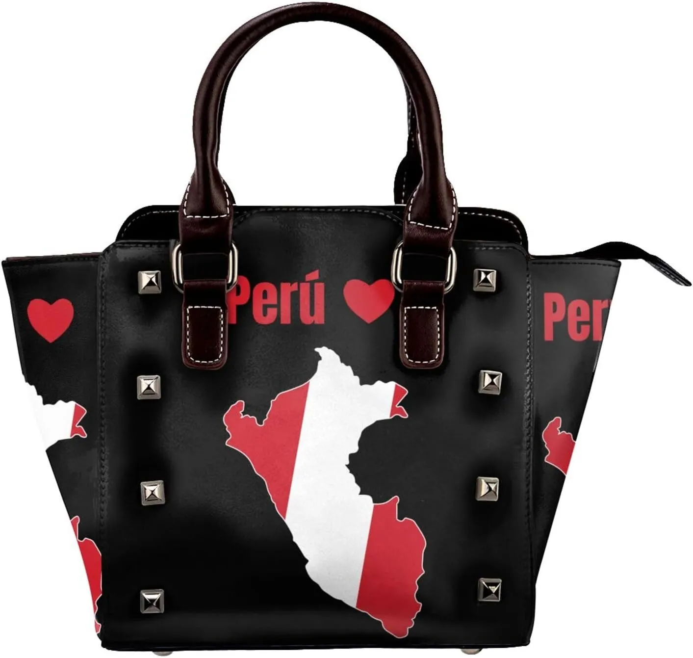 Women's Pu Leather Handbag Rivet Shoulder Bag Studded Top Handle Satchel Crossbody Tote Bag Punk Bag Purse