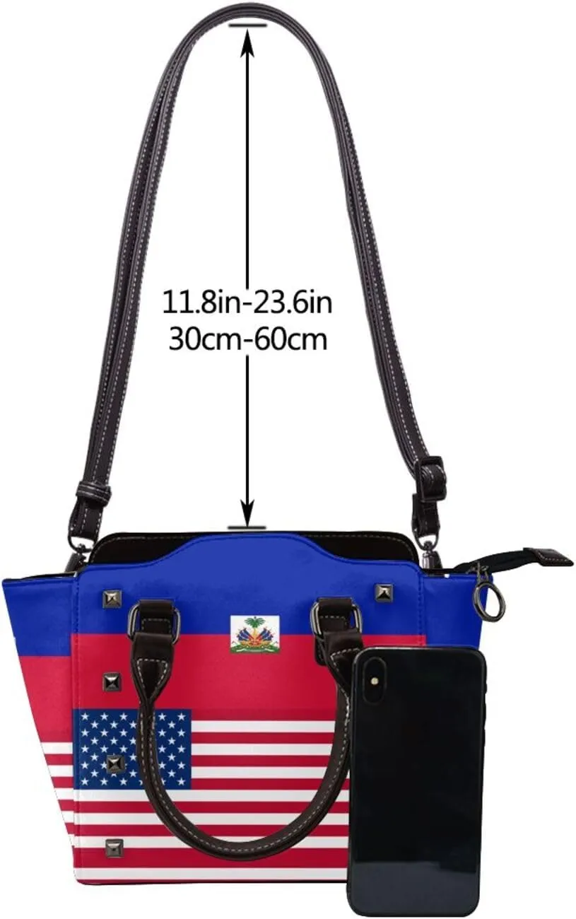 Women's Pu Leather Handbag Rivet Shoulder Bag Studded Top Handle Satchel Crossbody Tote Bag Punk Bag Purse