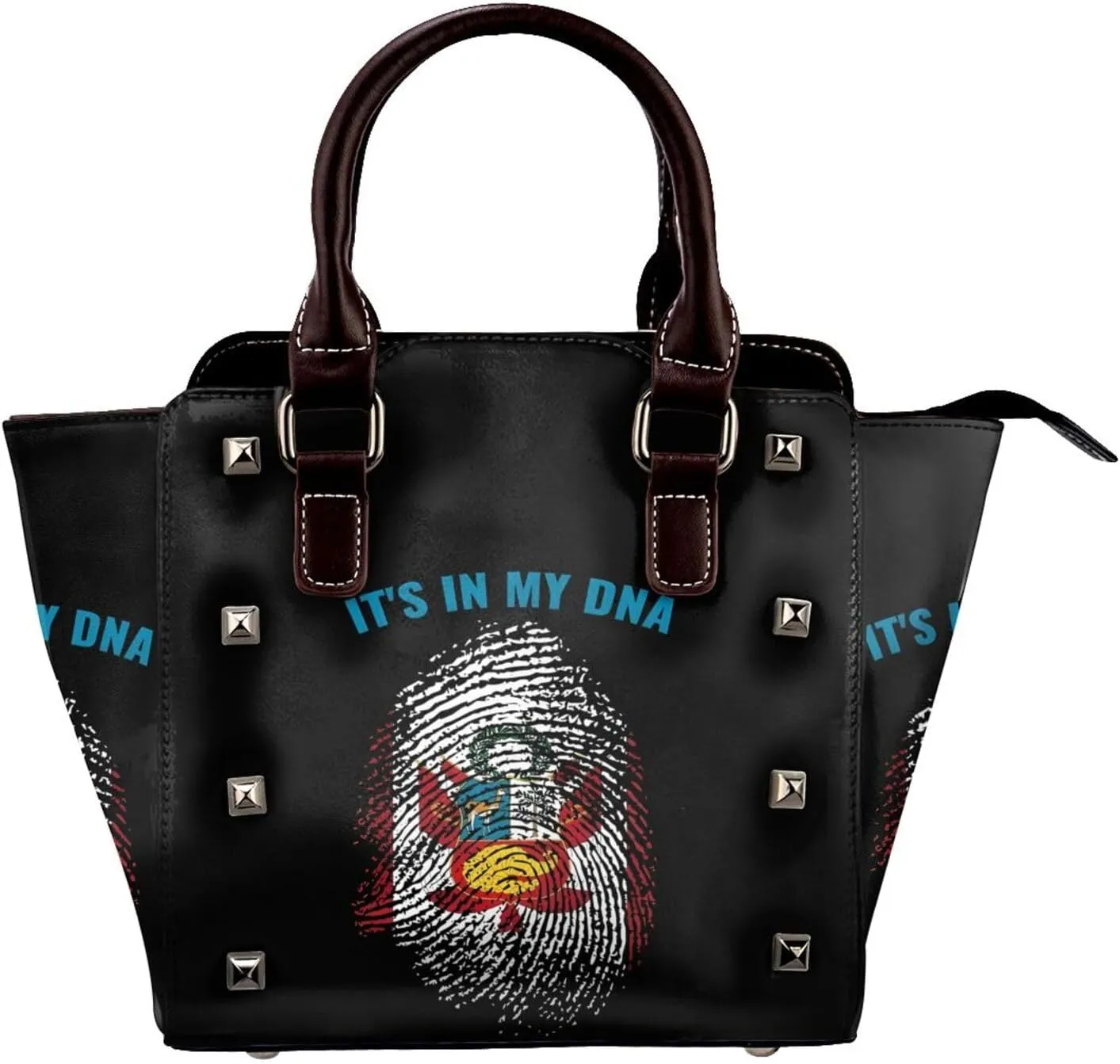 Women's Pu Leather Handbag Rivet Shoulder Bag Studded Top Handle Satchel Crossbody Tote Bag Punk Bag Purse