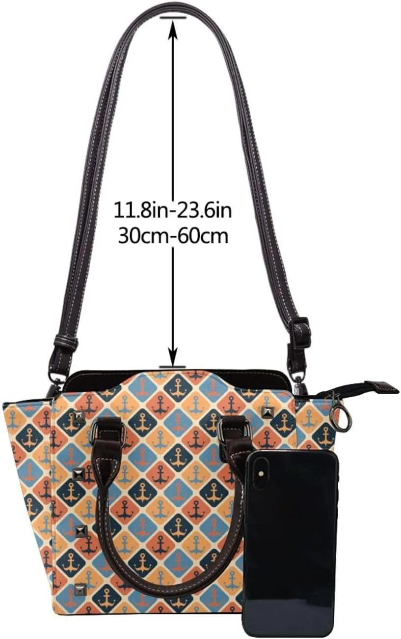 Women's Pu Leather Handbag Rivet Shoulder Bag Studded Top Handle Satchel Crossbody Tote Bag Punk Bag Purse