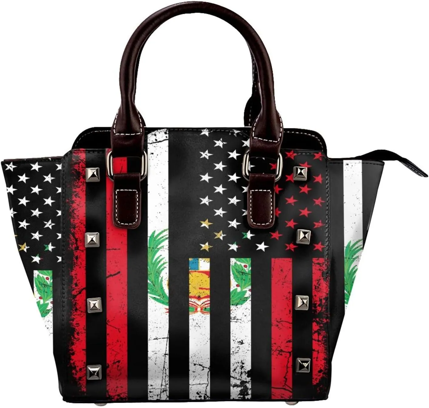 Women's Pu Leather Handbag Rivet Shoulder Bag Studded Top Handle Satchel Crossbody Tote Bag Punk Bag Purse