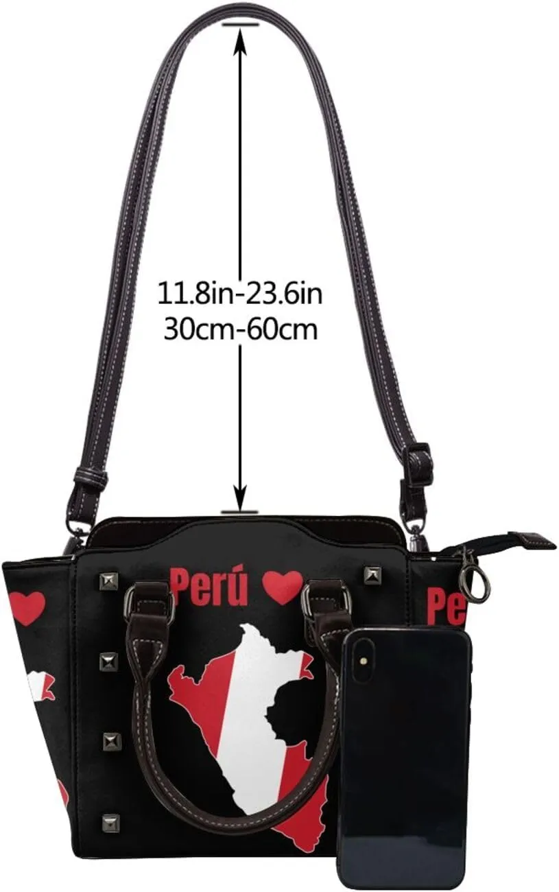 Women's Pu Leather Handbag Rivet Shoulder Bag Studded Top Handle Satchel Crossbody Tote Bag Punk Bag Purse