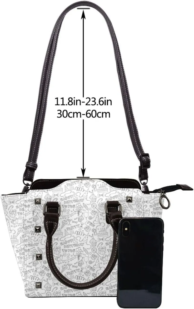 Women's Pu Leather Handbag Rivet Shoulder Bag Studded Top Handle Satchel Crossbody Tote Bag Punk Bag Purse