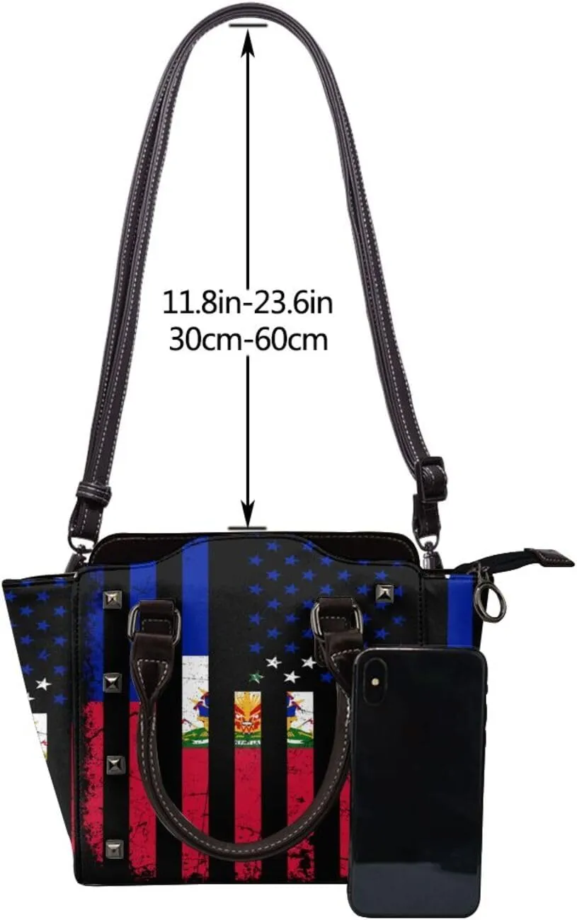 Women's Pu Leather Handbag Rivet Shoulder Bag Studded Top Handle Satchel Crossbody Tote Bag Punk Bag Purse