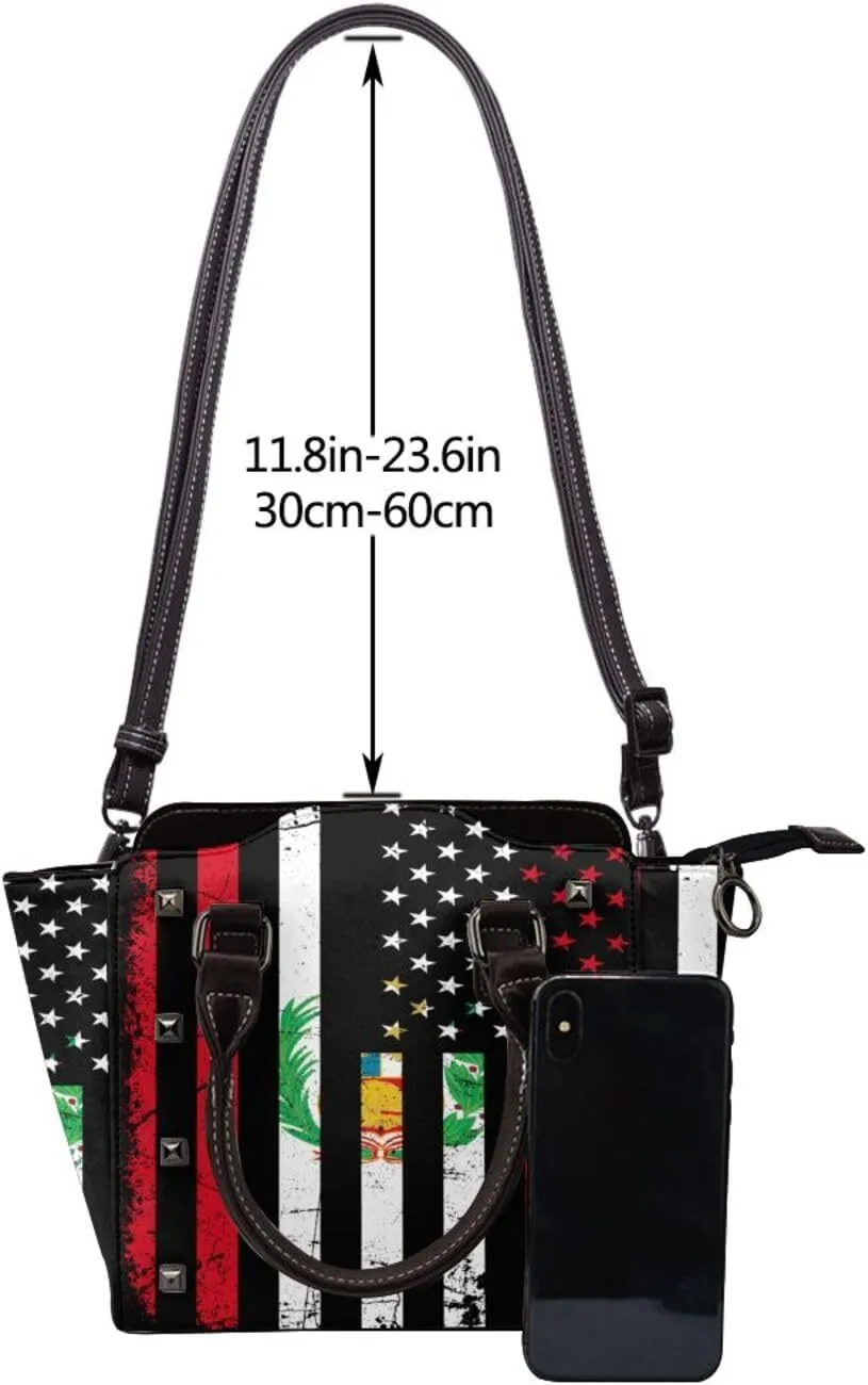 Women's Pu Leather Handbag Rivet Shoulder Bag Studded Top Handle Satchel Crossbody Tote Bag Punk Bag Purse