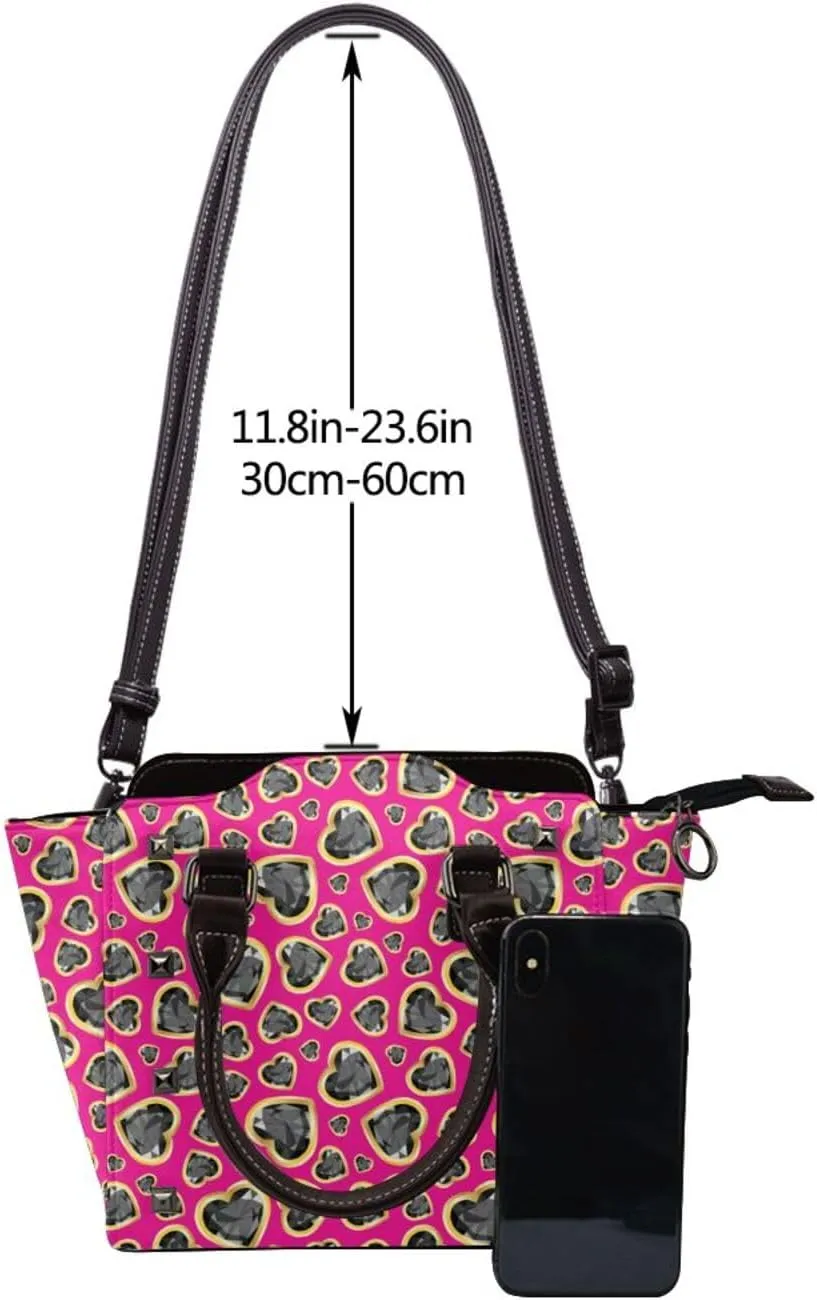 Women's Pu Leather Handbag Rivet Shoulder Bag Studded Top Handle Satchel Crossbody Tote Bag Punk Bag Purse