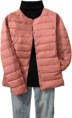 Womens Puffer Coat Lightweight Quilted Jacket Packable Open Front Button Down Coats Long Sleeve Fall Winter Top Pocket