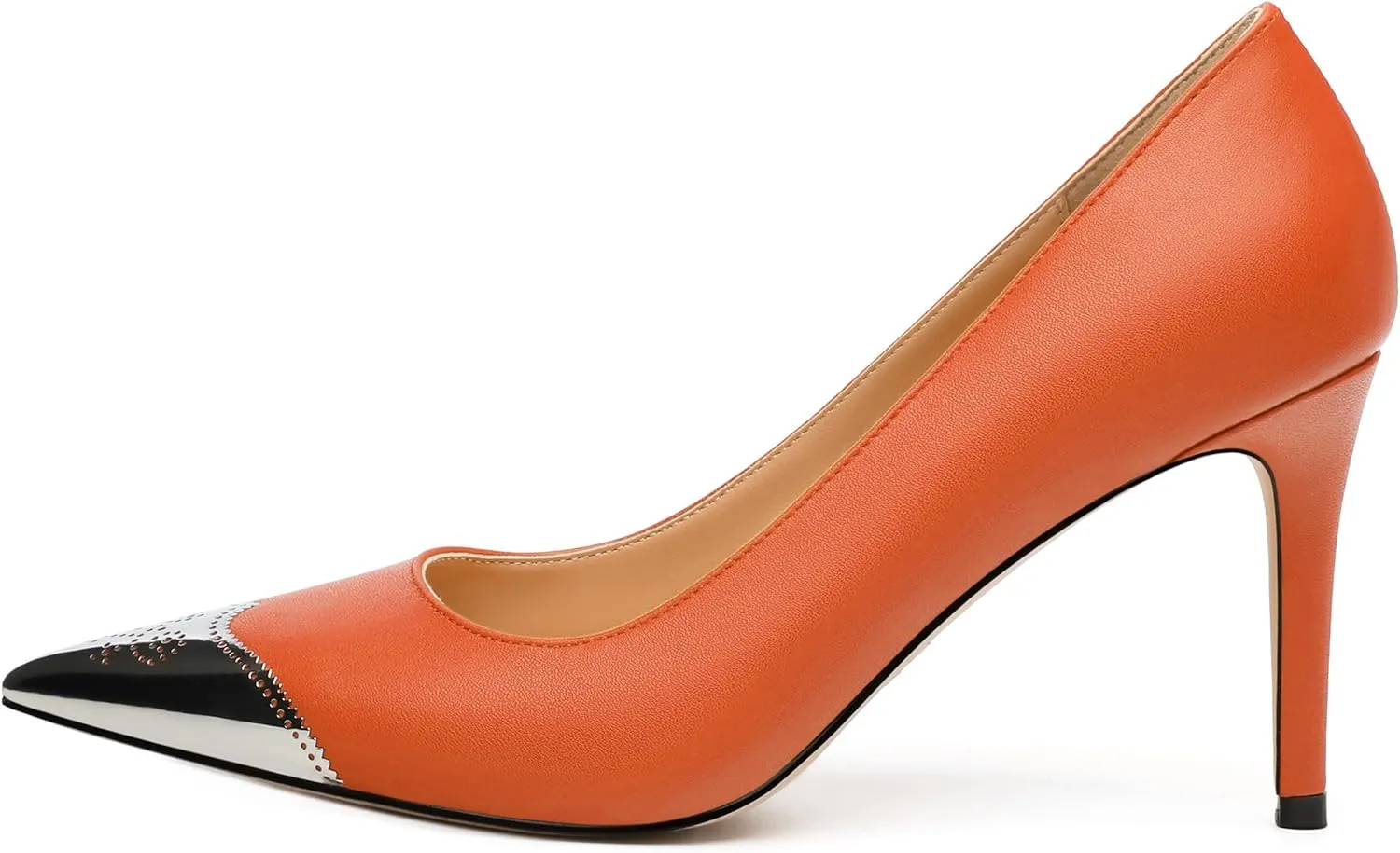 Women's Pumps, Pointed Toe Stiletto High Heels, Slip On Fashion Two Toned Patchwork Pump for Women