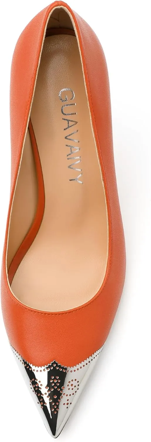 Women's Pumps, Pointed Toe Stiletto High Heels, Slip On Fashion Two Toned Patchwork Pump for Women