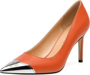 Women's Pumps, Pointed Toe Stiletto High Heels, Slip On Fashion Two Toned Patchwork Pump for Women