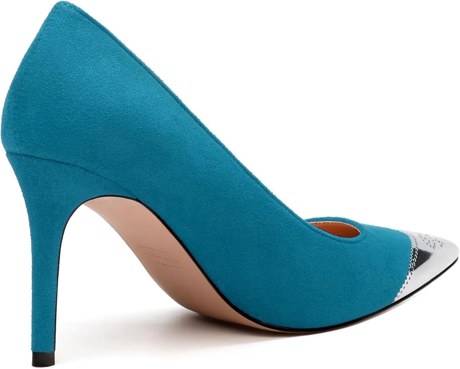Women's Pumps, Silver Metallic Patchwork Closed Toe Stiletto Heels, Fashion Slip On High Heel Shoes for Women