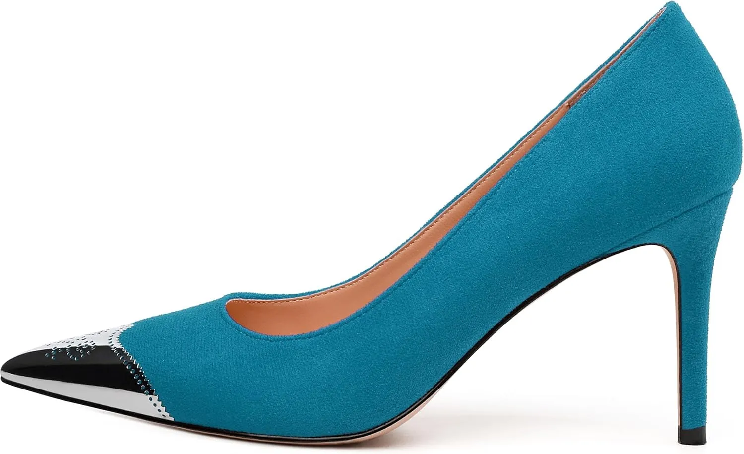 Women's Pumps, Silver Metallic Patchwork Closed Toe Stiletto Heels, Fashion Slip On High Heel Shoes for Women