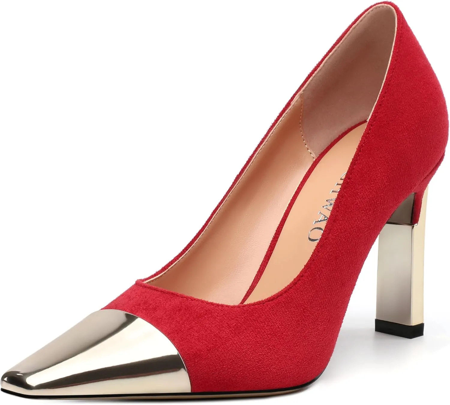 Women's Pumps, Square Toe High Heels, Fashion Patchwork Color Slip On Chunky Heel Shoes for Women
