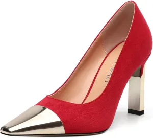 Women's Pumps, Square Toe High Heels, Fashion Patchwork Color Slip On Chunky Heel Shoes for Women
