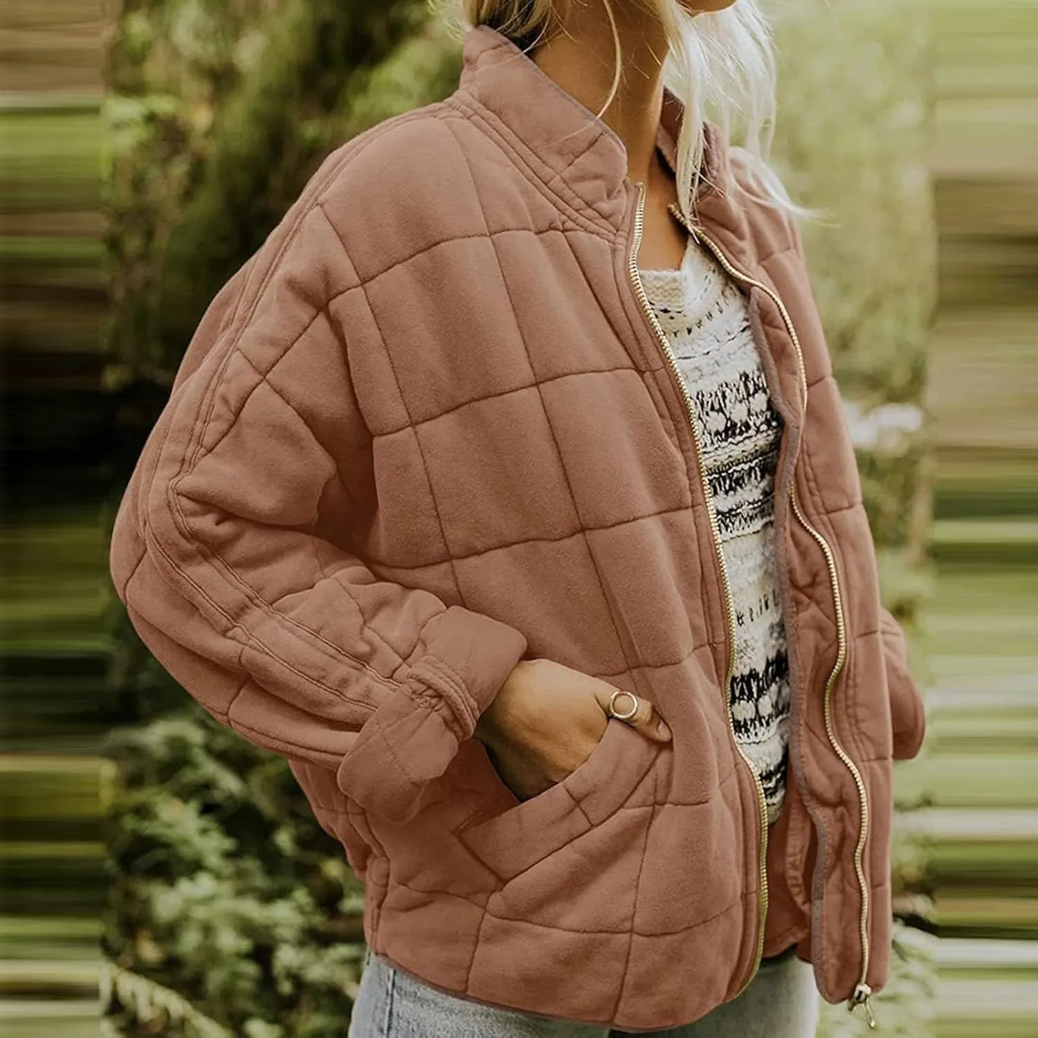 Women'S Quilted Lightweight Jackets Fall Casual Puffer Jacket Warm Winter Bomber Coats Oversized Outerwear Pockets