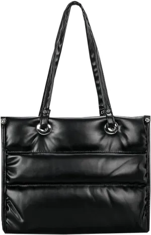 Womens Quilted Shoulder Bags Large PU Leather Tote Purse Padding Down Cotton Handbag Crossbody Top Handle Satchel