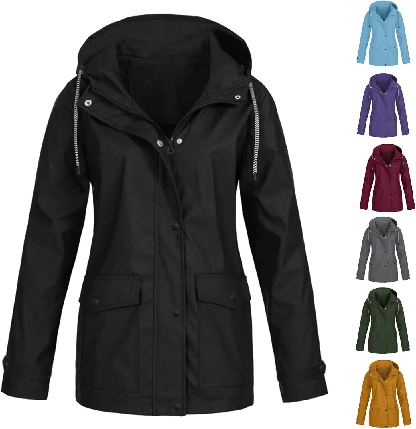 Womens Rain Jacket with Hood Waterproof Windproof Raincoats Lightweight Packable Rain Coats Outerwear with Pocket