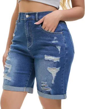 Women's Raw Hem Denim Jean Short Summer Casual Ripped Distressed Bermuda Brazilian Butt Lifting Cut Off Hot Shorts