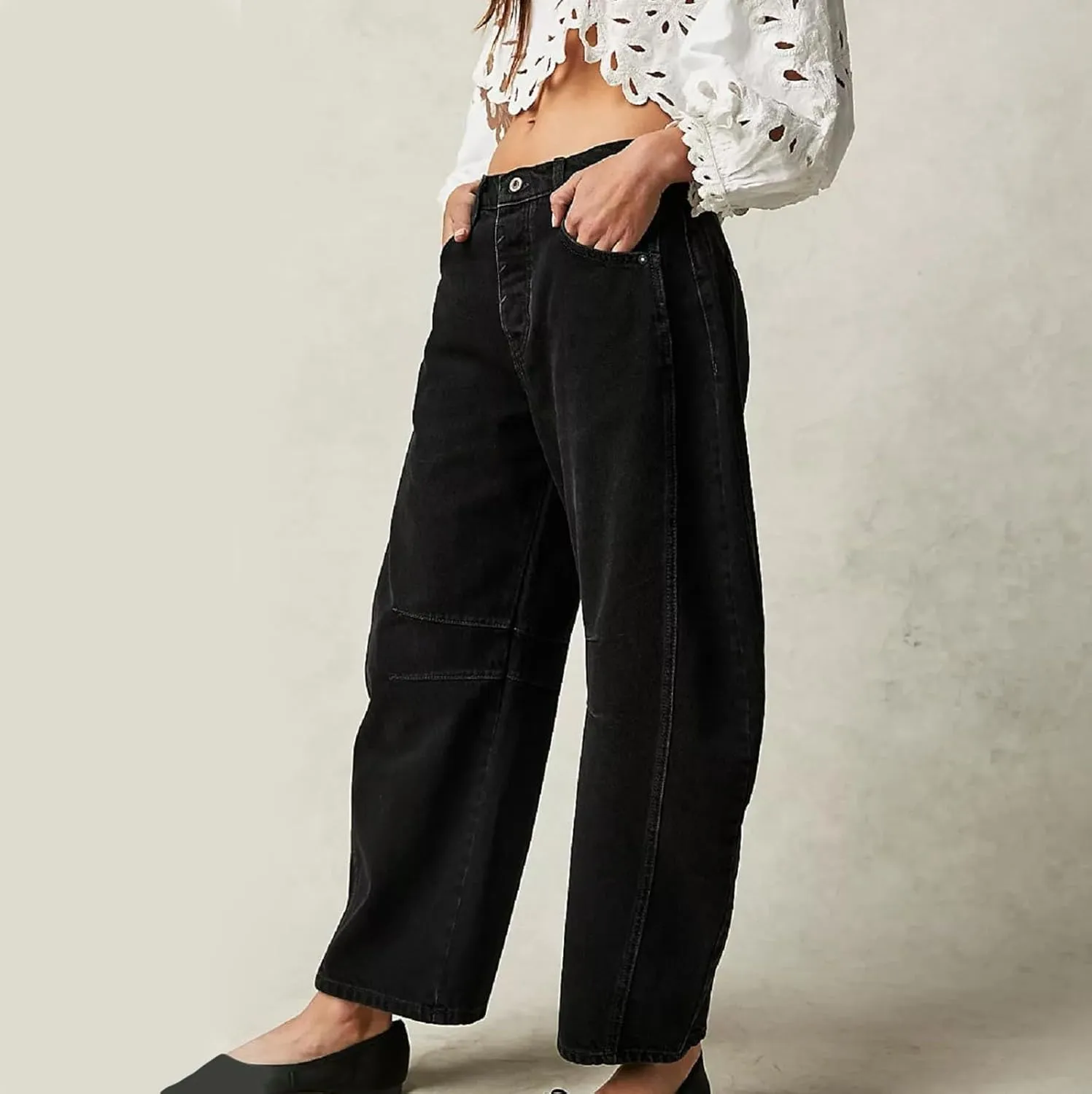 Women's Ripped Jeans Baggy Mid Waist Jeans Wide Leg Loose Boyfriend Denim Pants Straight Cropped Barrel Jeans, S-XL