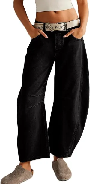 Women's Ripped Jeans Baggy Mid Waist Jeans Wide Leg Loose Boyfriend Denim Pants Straight Cropped Barrel Jeans, S-XL