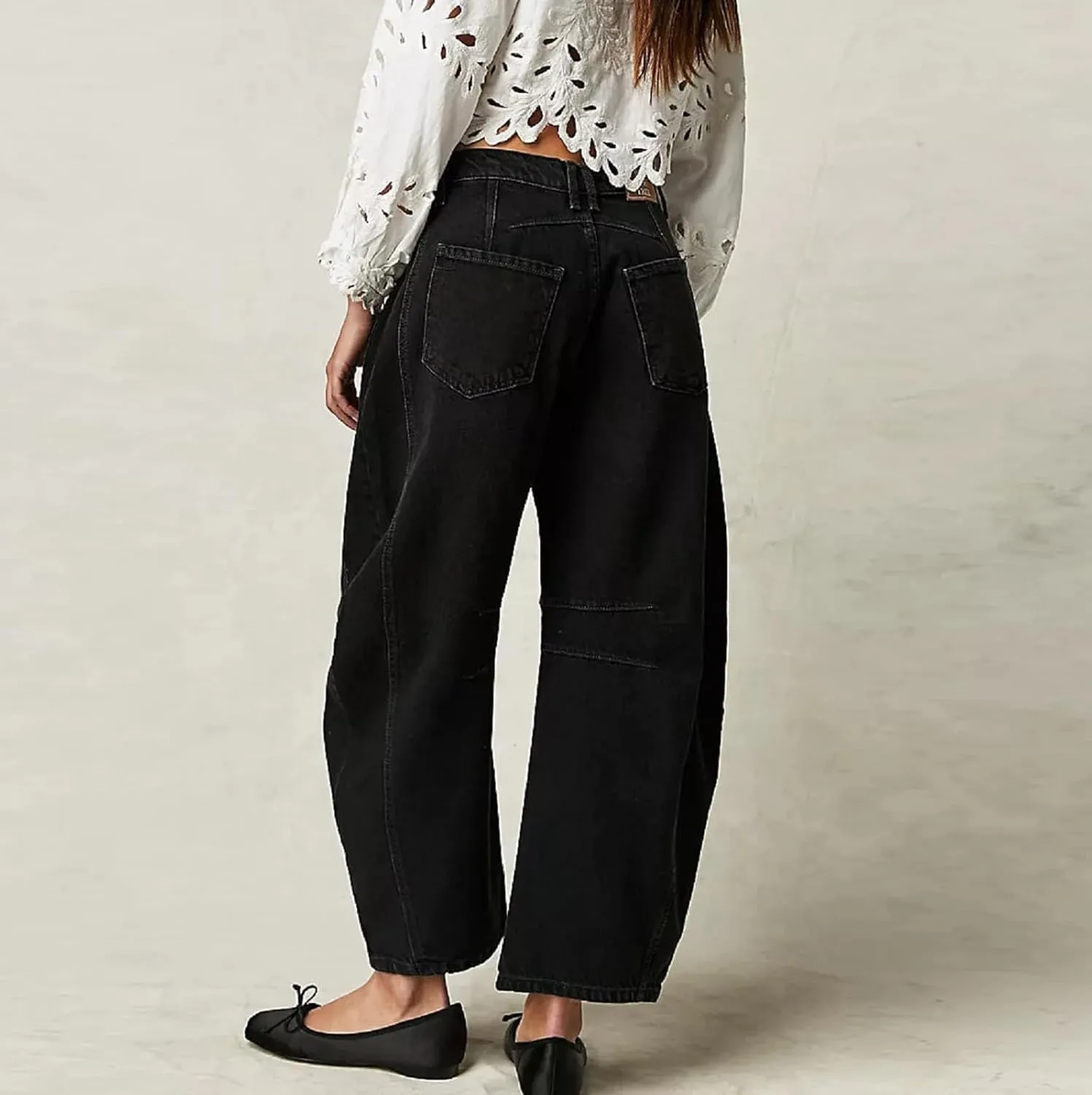 Women's Ripped Jeans Baggy Mid Waist Jeans Wide Leg Loose Boyfriend Denim Pants Straight Cropped Barrel Jeans, S-XL