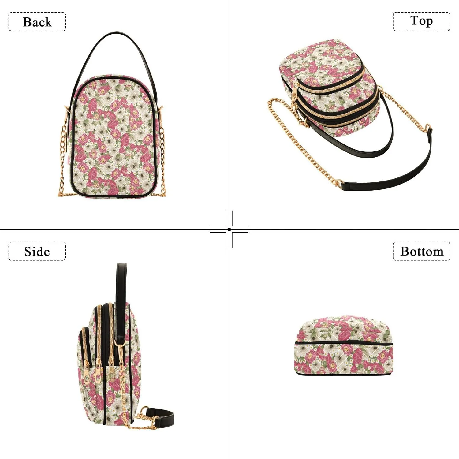 Women's Shoulder Handbags Quilted Fabric Handbags for Women Floral Print Chain Satchel Tote Bag with Zipper,Multi1