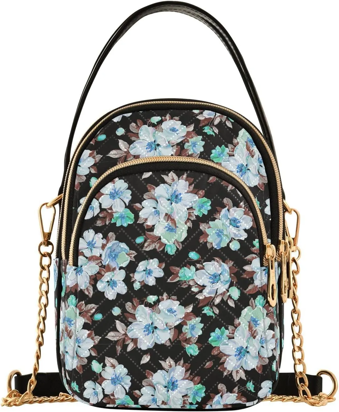 Women's Shoulder Handbags Quilted Fabric Handbags for Women Floral Print Chain Satchel Tote Bag with Zipper,Multi1