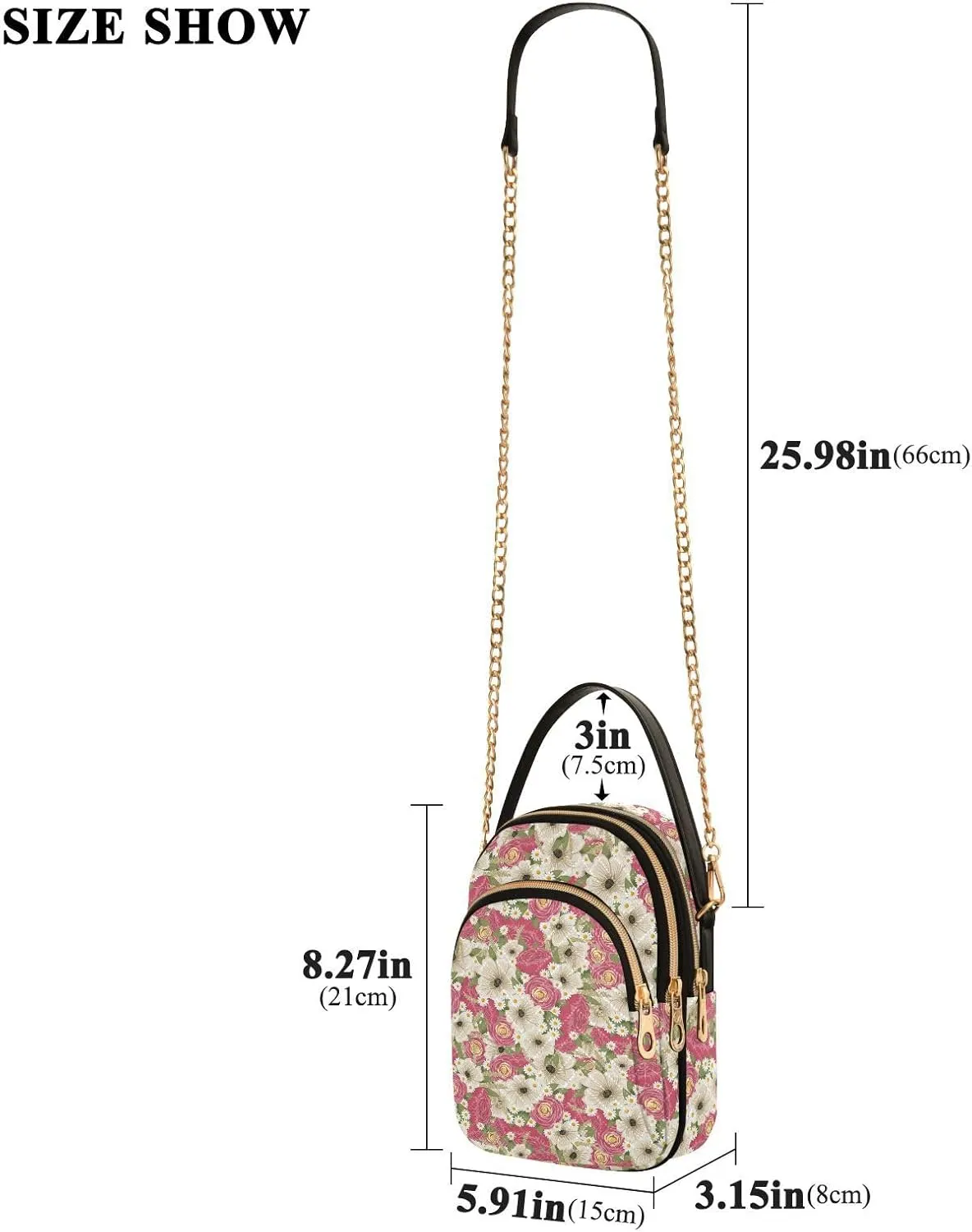 Women's Shoulder Handbags Quilted Fabric Handbags for Women Floral Print Chain Satchel Tote Bag with Zipper,Multi1