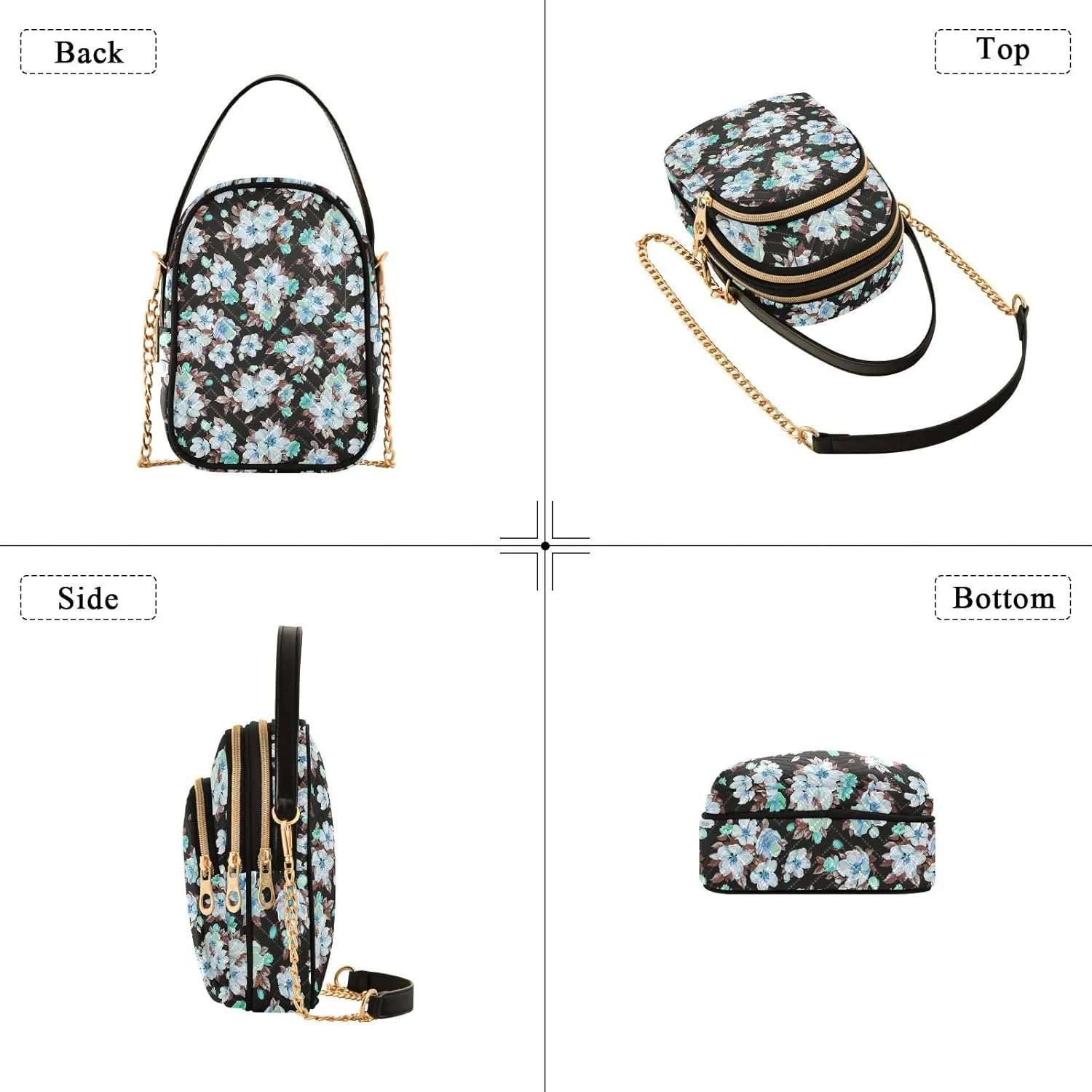 Women's Shoulder Handbags Quilted Fabric Handbags for Women Floral Print Chain Satchel Tote Bag with Zipper,Multi1