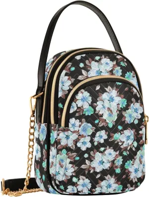 Women's Shoulder Handbags Quilted Fabric Handbags for Women Floral Print Chain Satchel Tote Bag with Zipper,Multi1