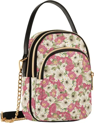 Women's Shoulder Handbags Quilted Fabric Handbags for Women Floral Print Chain Satchel Tote Bag with Zipper,Multi1