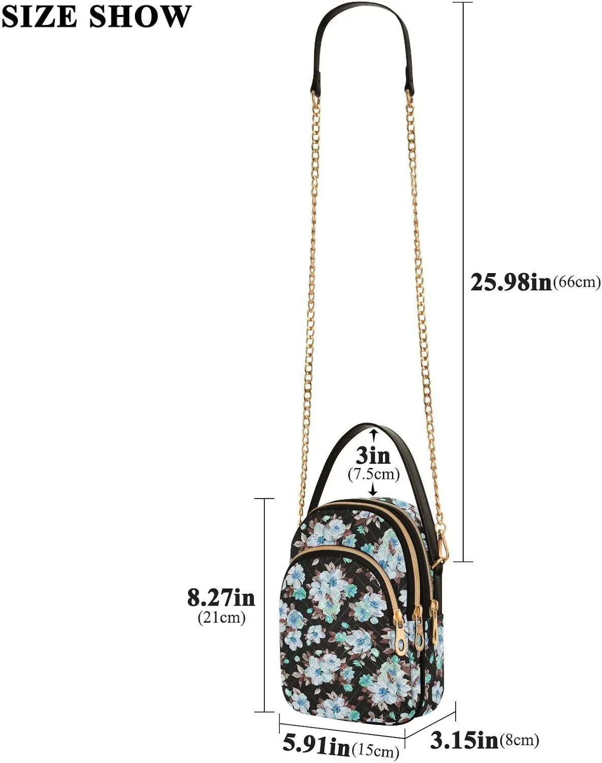 Women's Shoulder Handbags Quilted Fabric Handbags for Women Floral Print Chain Satchel Tote Bag with Zipper,Multi1