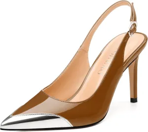 Women's Slingback Pumps, Two Toned Patchwork Pointed Toe High Heels, Slip On Fashion Buckle Daily Working Party Shoes