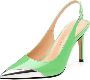 Women's Slingback Pumps, Two Toned Patchwork Pointed Toe High Heels, Slip On Fashion Buckle Daily Working Party Shoes