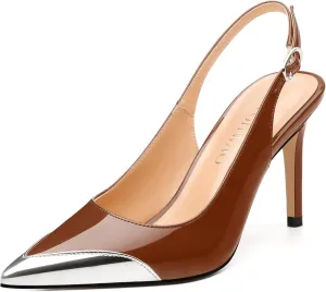 Women's Slingback Pumps, Two Toned Patchwork Pointed Toe High Heels, Slip On Fashion Buckle Daily Working Party Shoes