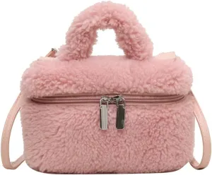 Women's Soft Faux Fur Crossbody Bag Fluffy Top Handle Shoulder Bag Fall Winter Handbag Small Plush Furry Bucket Purse
