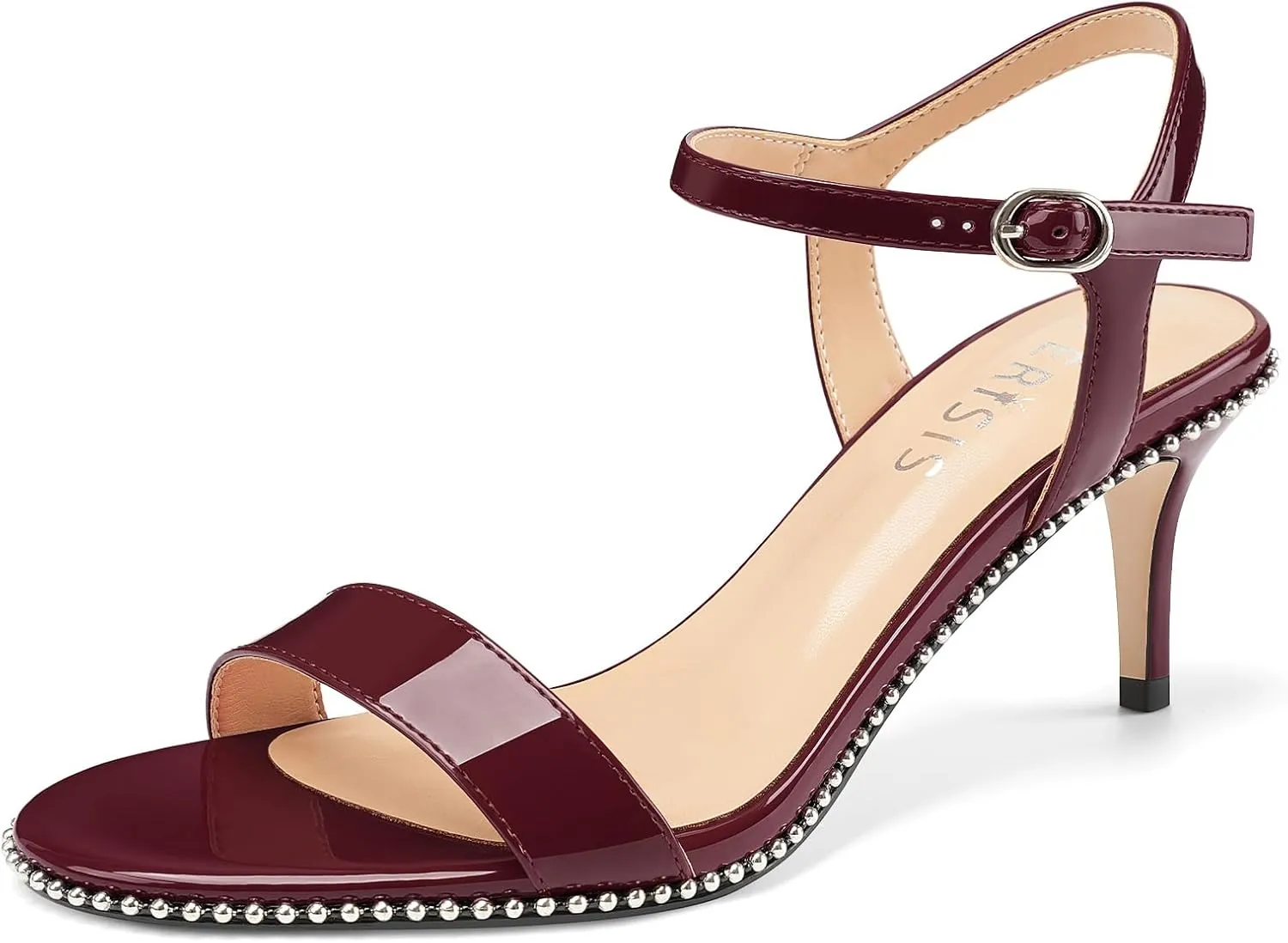 Women's Stiletto High Heels Patent Leather Heeled Sandals Beaded Kitten Heels Open Toe Shoes Dressy Studded Stilettos for Ladies Sexy