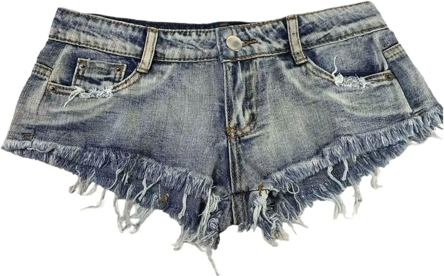 Women's Stretchy Frayed Hem Denim Shorts Low Rise Booty Shorts for Beach Party Wear