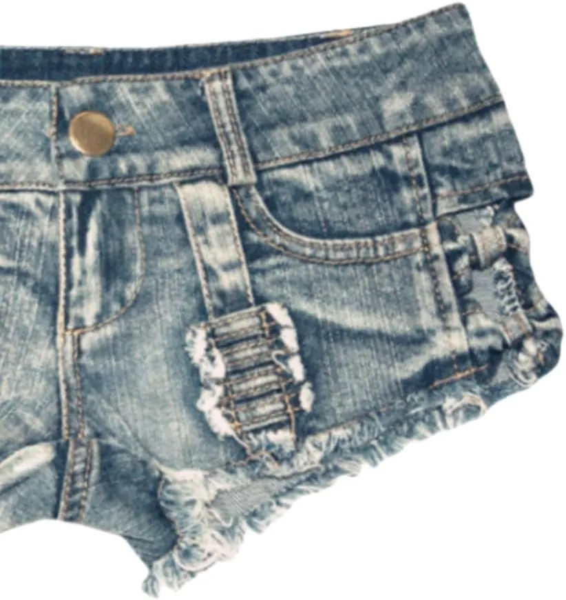 Women's Stretchy Frayed Hem Denim Shorts Low Rise Booty Shorts for Beach Party Wear