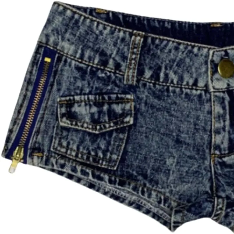 Women's Stretchy Frayed Hem Denim Shorts Low Rise Booty Shorts for Beach Party Wear